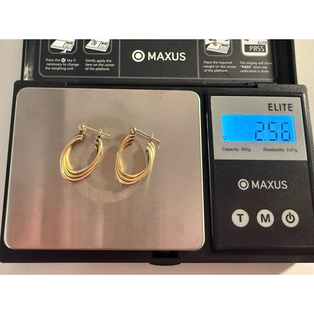 Classic 14K Yellow Gold Earrings 2.56 g Oval Multi Hoop  1" drop